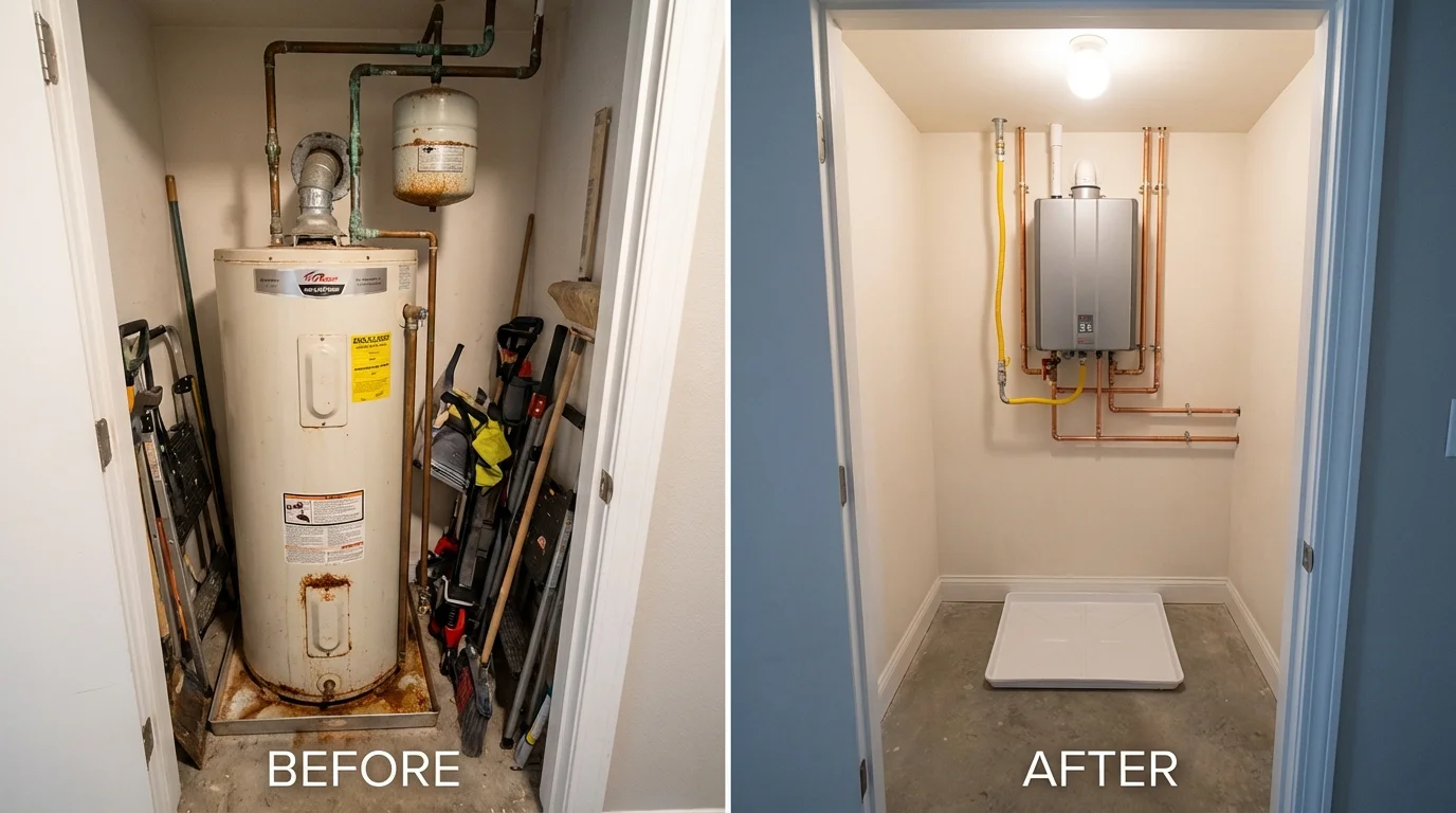 Tank water heater versus wall-mounted tankless unit comparison for Cockeysville, MD homeowners